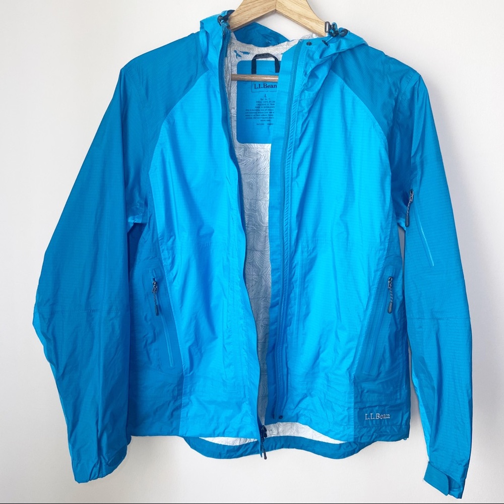 LL Bean Blue Full Zip Hooded Rain Jacket Large
